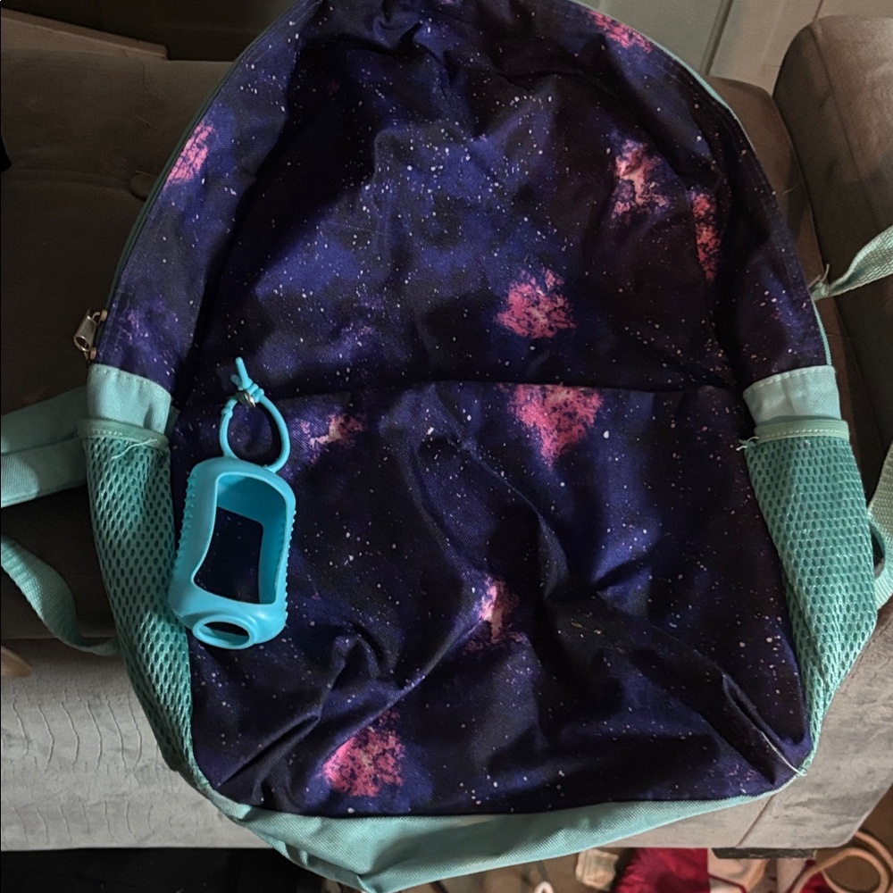 Galaxy Print Backpack with Aqua Accents